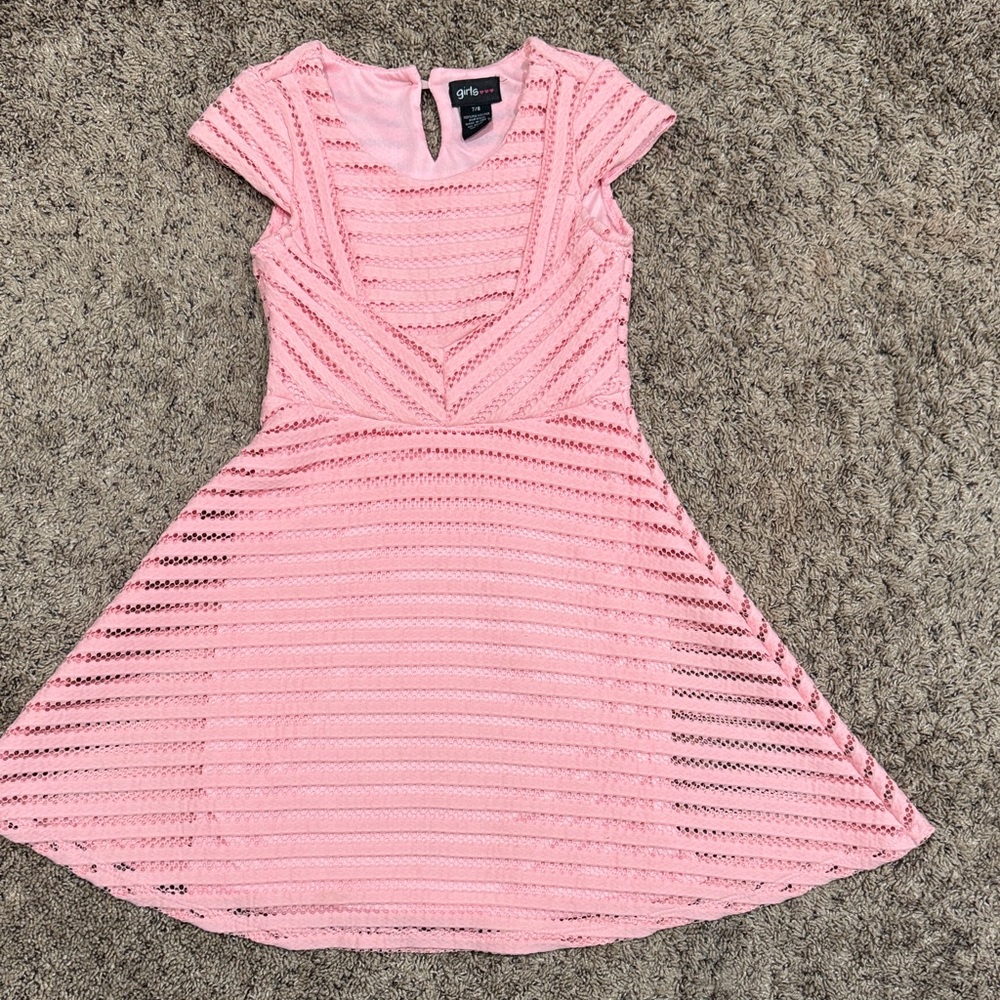 Girls Pink Lace Dress Size 7/8